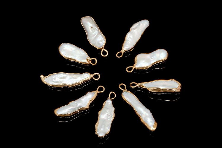 [W] YM004-Gold Plated-(10pcs)-BIWA Baroque Nature Freshwater Pearl Loose Pearl-DIY PEARL with One Connector-Wholesale Initials, [PRODUCT_SEARCH_KEYWORD], JEWELFINGER-INBEAD, [CURRENT_CATE_NAME]