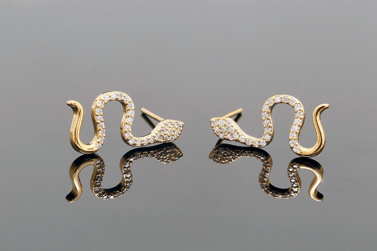 CH6130-Gold Plated-(1pairs)-9*18mm CZ Snake Earrings-Nickel Free-Silver Post, [PRODUCT_SEARCH_KEYWORD], JEWELFINGER-INBEAD, [CURRENT_CATE_NAME]