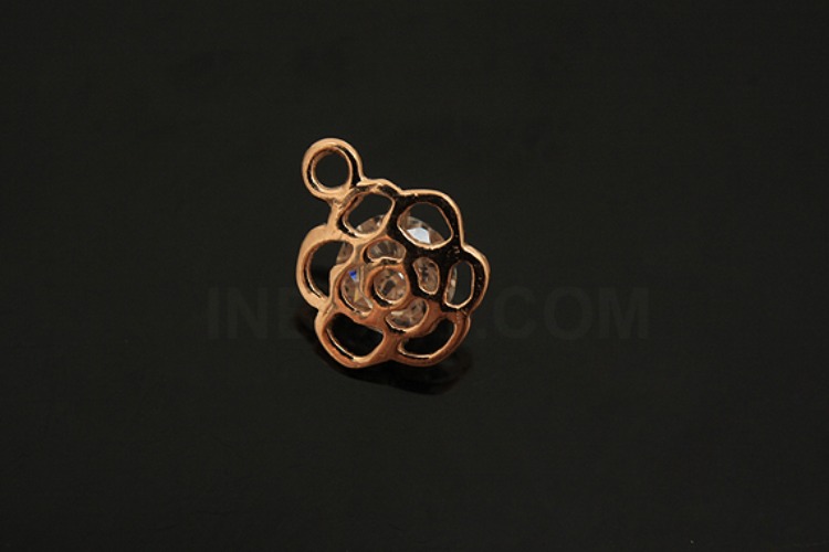 [W] V043-Pink Gold Plated -(10pcs)-CZ Rose Pendants-Wholesale Silver Pendants, [PRODUCT_SEARCH_KEYWORD], JEWELFINGER-INBEAD, [CURRENT_CATE_NAME]