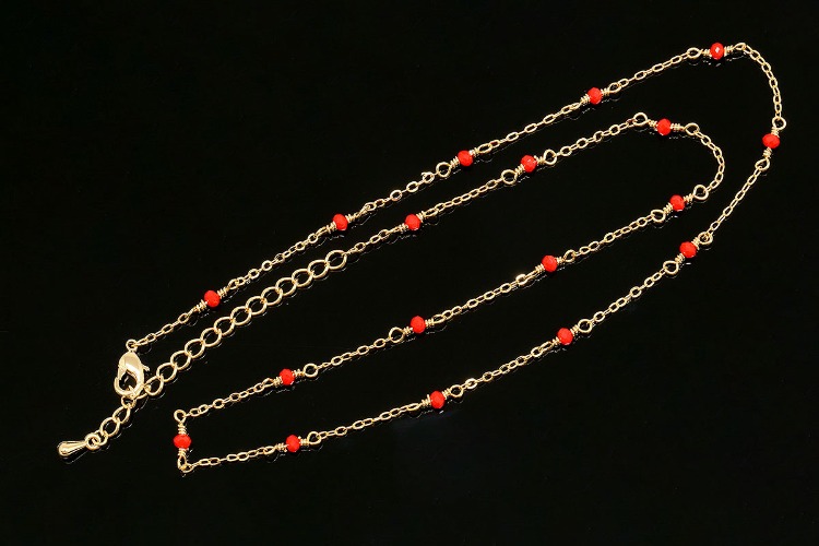 R085-Gold Plated (1piece)-235SF Crystal Chain Necklace-43cm+Extender 5cm-3mm Red Beads Chain Necklace, [PRODUCT_SEARCH_KEYWORD], JEWELFINGER-INBEAD, [CURRENT_CATE_NAME]