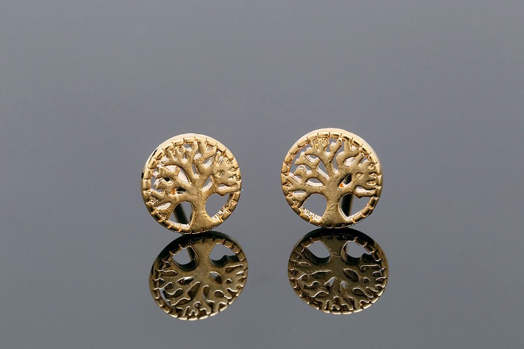 [W] CH6128-Gold Plated-(10pairs)-7.5mm Tiny Tree of Life Earrings-Family Tree Post Earrings-Nickel Free, [PRODUCT_SEARCH_KEYWORD], JEWELFINGER-INBEAD, [CURRENT_CATE_NAME]