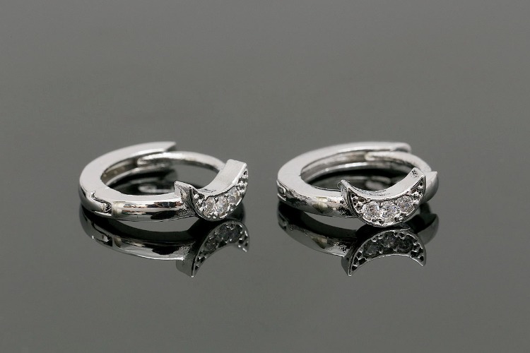 K656-Rhodium Plated (1pairs)-CZ 11mm Lever Back Earrings-Tiny Cubic Moon Hoops-Earring Component-Nickel free, [PRODUCT_SEARCH_KEYWORD], JEWELFINGER-INBEAD, [CURRENT_CATE_NAME]