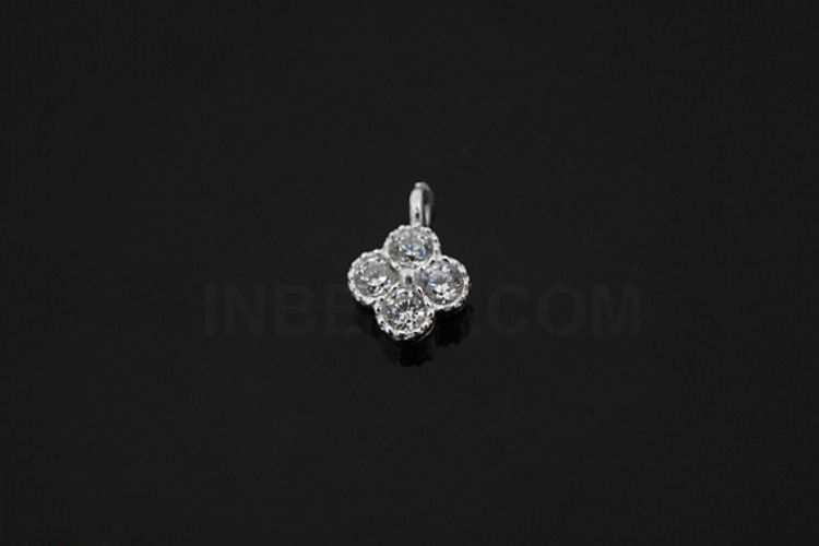[W] V161-Rhodium Plated-(10pcs)-CZ Clover Charms-Wholesale Silver Charms, [PRODUCT_SEARCH_KEYWORD], JEWELFINGER-INBEAD, [CURRENT_CATE_NAME]