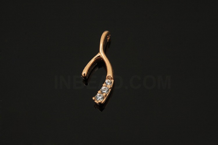 [W] V039-Pink Gold Plated-(10pcs)-CZ Wishbone Pendants-Wholesale Silver Pendants, [PRODUCT_SEARCH_KEYWORD], JEWELFINGER-INBEAD, [CURRENT_CATE_NAME]