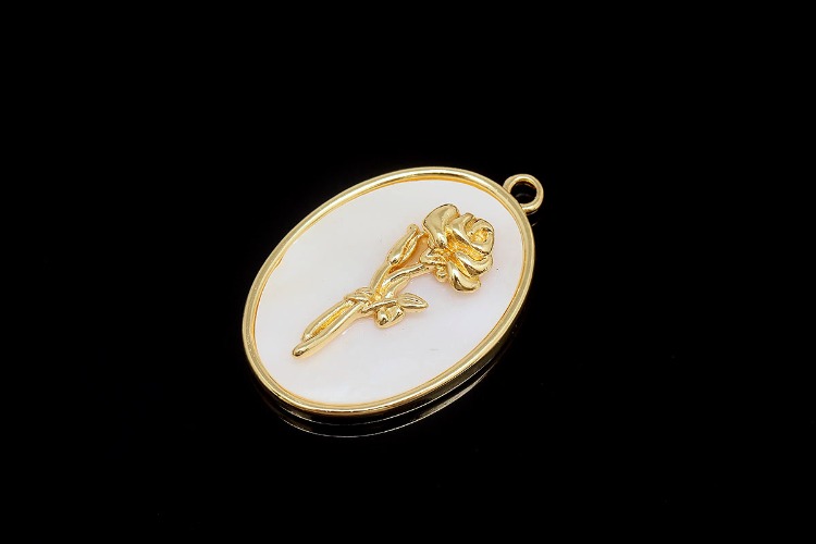 CH6131-Gold Plated Birth Flower-(1piece)-June Rose-MOP Birth Flower Pendant-Floral Flower Tag Charm-Nickel Free-Wholesale Pendants, [PRODUCT_SEARCH_KEYWORD], JEWELFINGER-INBEAD, [CURRENT_CATE_NAME]