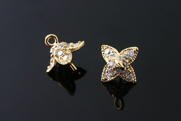 [W] K885-Gold Plated-(10pcs)-7mm CZ Petal Silver Beads Cap-Wholesale Silver Beads Caps, [PRODUCT_SEARCH_KEYWORD], JEWELFINGER-INBEAD, [CURRENT_CATE_NAME]