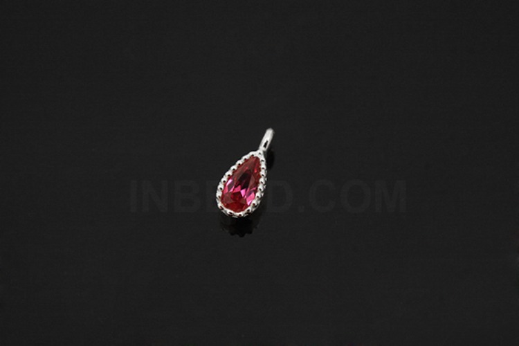 [W] V113-Rhodium Plated-(10pcs)-CZ Ruby Drop Charms-Wholesale Silver Charms, [PRODUCT_SEARCH_KEYWORD], JEWELFINGER-INBEAD, [CURRENT_CATE_NAME]