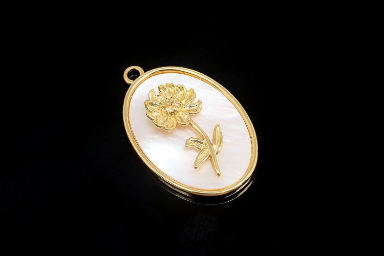CH6131-Gold Plated Birth Flower-(1piece)-November Chrysanthemum-MOP Birth Flower Pendant-Floral Flower Tag Charm-Nickel Free-Wholesale Pendants, [PRODUCT_SEARCH_KEYWORD], JEWELFINGER-INBEAD, [CURRENT_CATE_NAME]