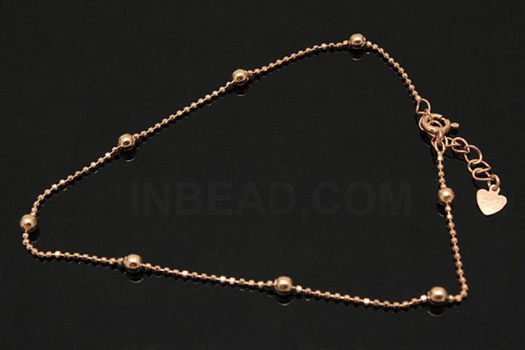 [W] A270-Pink Gold Plated-(5pcs)-1.2mm Cutting Ball+Ball 25cm Ankle Bracelet-Wholesale Silver Ankle Bracelet, [PRODUCT_SEARCH_KEYWORD], JEWELFINGER-INBEAD, [CURRENT_CATE_NAME]