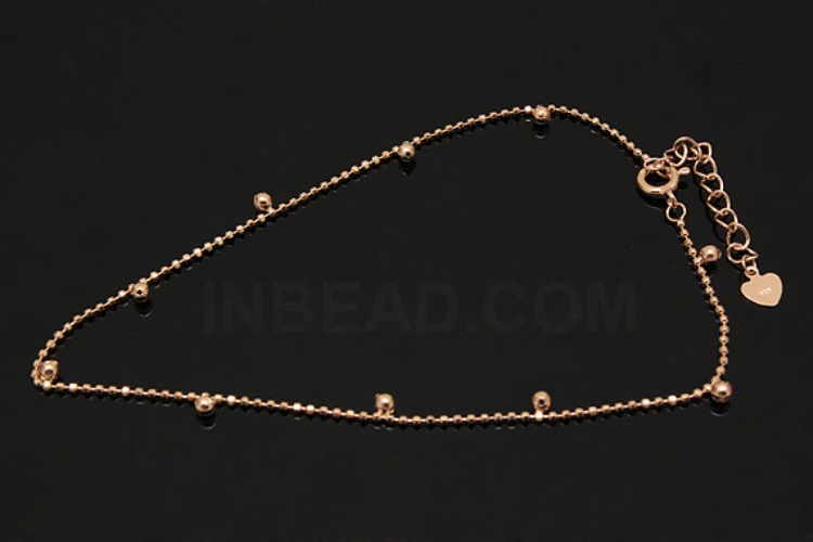 [W] A256-Pink Gold Plated-(3pcs)-1.2mm Cutting Ball+Side Ball 25cm Ankle Bracelet-Wholesale Silver Ankle Bracelet, [PRODUCT_SEARCH_KEYWORD], JEWELFINGER-INBEAD, [CURRENT_CATE_NAME]