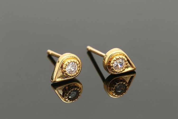 [W] CH6125-Gold Plated-(10pairs)-6*8mm Tiny CZ Earrings-Water drop Post Earrings-Nickel Free, [PRODUCT_SEARCH_KEYWORD], JEWELFINGER-INBEAD, [CURRENT_CATE_NAME]