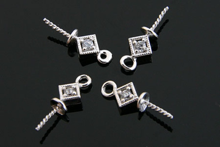 K144-Rhodium Plated-(2pcs)-CZ Silver Beads Cap-Wholesale Silver Beads Caps, [PRODUCT_SEARCH_KEYWORD], JEWELFINGER-INBEAD, [CURRENT_CATE_NAME]