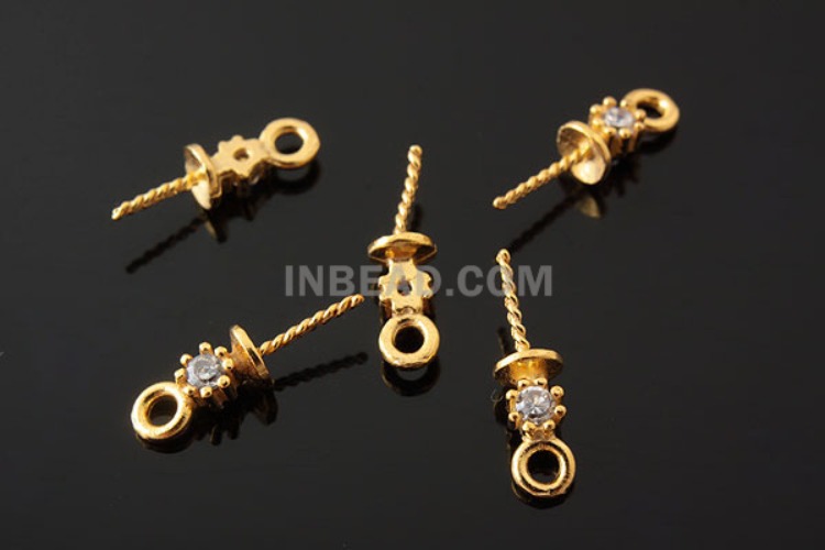 K844-Gold Plated-(2pcs)-CZ Silver Beads Cap-Wholesale Silver Beads Caps, [PRODUCT_SEARCH_KEYWORD], JEWELFINGER-INBEAD, [CURRENT_CATE_NAME]