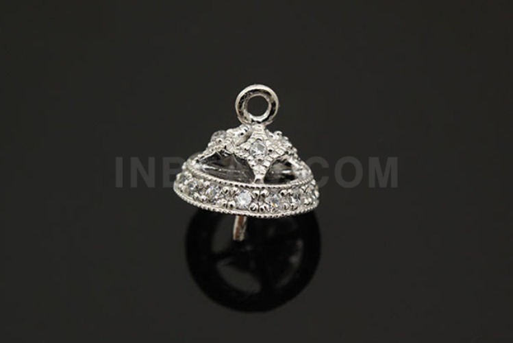 [W] K988-Rhodium Plated-(10pcs)-9mm CZ Silver Beads Cap-Wholesale Silver Beads Caps, [PRODUCT_SEARCH_KEYWORD], JEWELFINGER-INBEAD, [CURRENT_CATE_NAME]