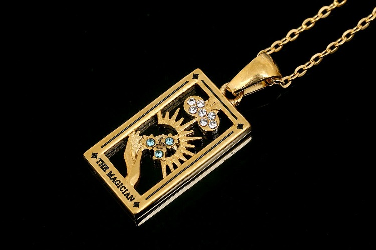 ST003-PVD Gold Plated-(1piece)-THE MAGICIAN-Stainless Steel Tarot Zodiac Card  Necklace, Enamel Tarot Card Boho Pendant ,Horoscope Necklace,Waterproof-Wholesale Zodiac, [PRODUCT_SEARCH_KEYWORD], JEWELFINGER-INBEAD, [CURRENT_CATE_NAME]