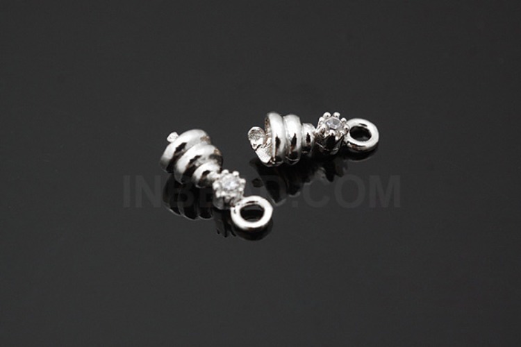 K239-Rhodium Plated-(2pcs)-CZ Silver Beads Cap-Wholesale Silver Beads Caps, [PRODUCT_SEARCH_KEYWORD], JEWELFINGER-INBEAD, [CURRENT_CATE_NAME]