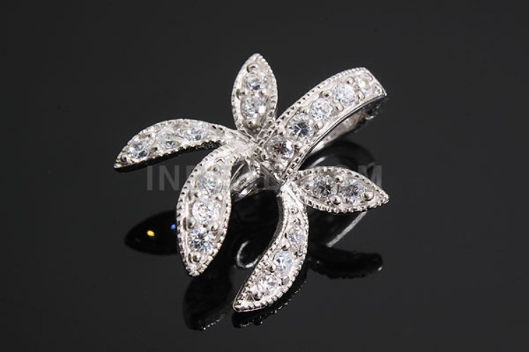 [W] K074-Rhodium Plated-(5pcs)-CZ Flower Silver Bail-Wholesale Silver Bails, [PRODUCT_SEARCH_KEYWORD], JEWELFINGER-INBEAD, [CURRENT_CATE_NAME]