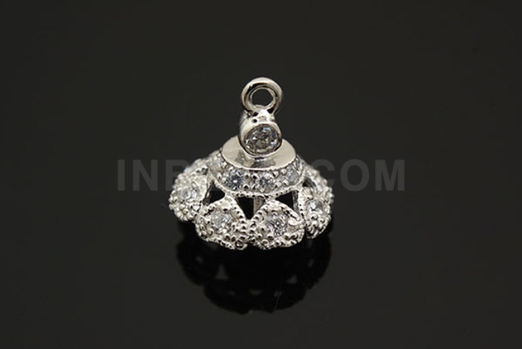 K989-Rhodium Plated-(1piece)-11mm CZ Heart Silver Beads Cap-Wholesale Silver Beads Caps, [PRODUCT_SEARCH_KEYWORD], JEWELFINGER-INBEAD, [CURRENT_CATE_NAME]