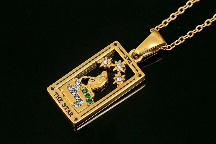 ST003-PVD Gold Plated-(1piece)-THE STAR-Stainless Steel Tarot Zodiac Card  Necklace, Enamel Tarot Card Boho Pendant ,Horoscope Necklace,Waterproof-Wholesale Zodiac, [PRODUCT_SEARCH_KEYWORD], JEWELFINGER-INBEAD, [CURRENT_CATE_NAME]