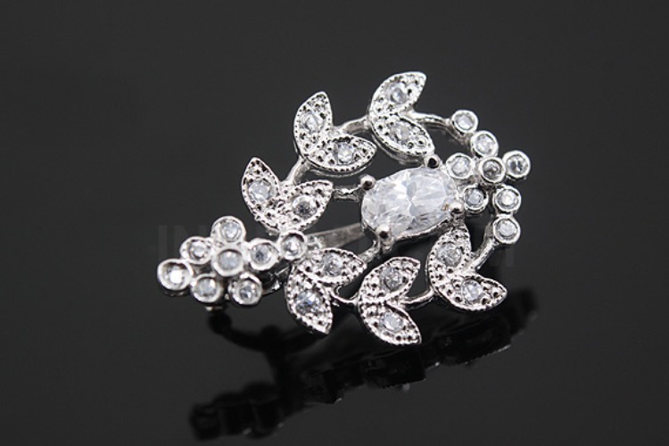 M062-Rhodium Plated-(1piece)-CZ Leaf Silver Bail-Wholesale Silver Bails, [PRODUCT_SEARCH_KEYWORD], JEWELFINGER-INBEAD, [CURRENT_CATE_NAME]