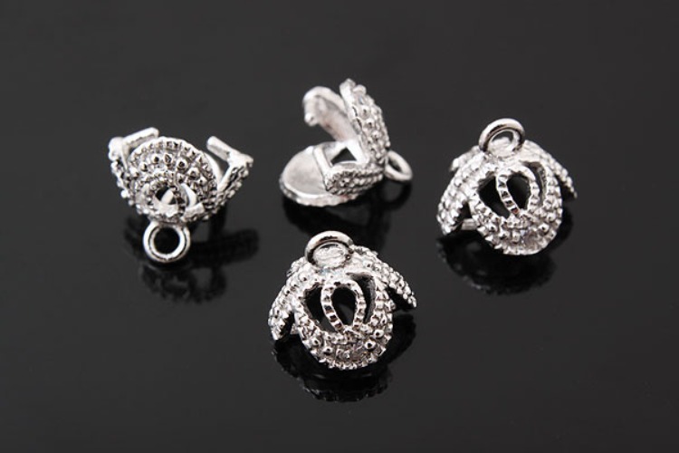 K559-Rhodium Plated-(1piece)-CZ Flower Silver Beads Cap-Wholesale Silver Beads Caps, [PRODUCT_SEARCH_KEYWORD], JEWELFINGER-INBEAD, [CURRENT_CATE_NAME]