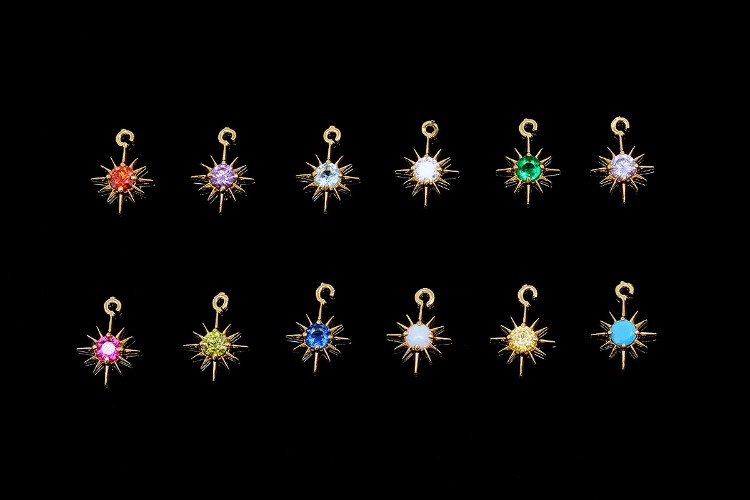 CH6132-Gold Plated-(12pcs)-CZ Birthstone Pendant-Cubic Sun Charms-Birthstone Star Charms-Wholesale Charm, [PRODUCT_SEARCH_KEYWORD], JEWELFINGER-INBEAD, [CURRENT_CATE_NAME]