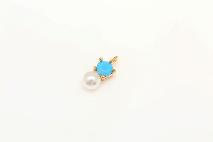 [W] K120-Gold Plated-(20pcs)-Turquoise No.1-Tiny CZ with Pearl Charms,Color Cubic Pendant,Pearl Dangle CZ Pendant,Jewelry Charm-Wholesale Charm, [PRODUCT_SEARCH_KEYWORD], JEWELFINGER-INBEAD, [CURRENT_CATE_NAME]