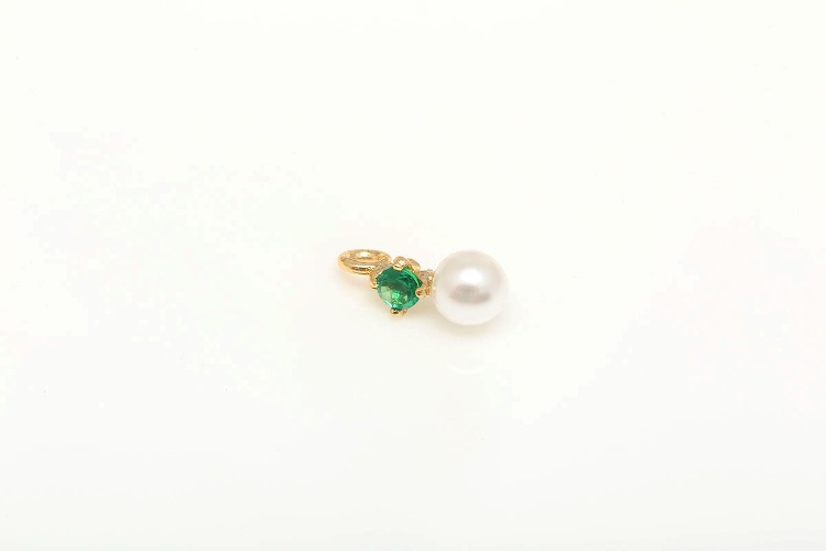 [W] K915-Gold Plated-(20pcs)-Green No.2-Tiny CZ with Pearl Charms,Color Cubic Pendant,Pearl Dangle CZ Pendant,Jewelry Charm-Wholesale Charm, [PRODUCT_SEARCH_KEYWORD], JEWELFINGER-INBEAD, [CURRENT_CATE_NAME]