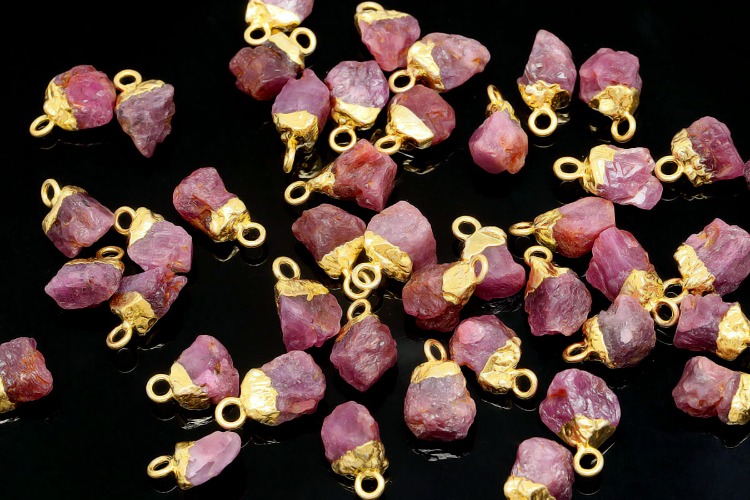ID002-Gold Plated-(1piece)-July Ruby-Natural Birthstone Charms,Rough Birthstone Gold Plated Necklace Pendant,Natural Raw Rough Gemstone Charms, [PRODUCT_SEARCH_KEYWORD], JEWELFINGER-INBEAD, [CURRENT_CATE_NAME]