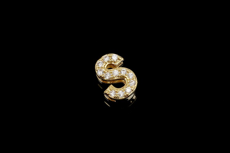 [W] EM006-Gold Plated Initial S-(10pcs)-Cubic Alphabet Letter Charm,CZ Initial Pendant,Nickel Free,Cubic Zirconia Letter,CZ On Brass Alphabet Letter-Wholesale Initials, [PRODUCT_SEARCH_KEYWORD], JEWELFINGER-INBEAD, [CURRENT_CATE_NAME]
