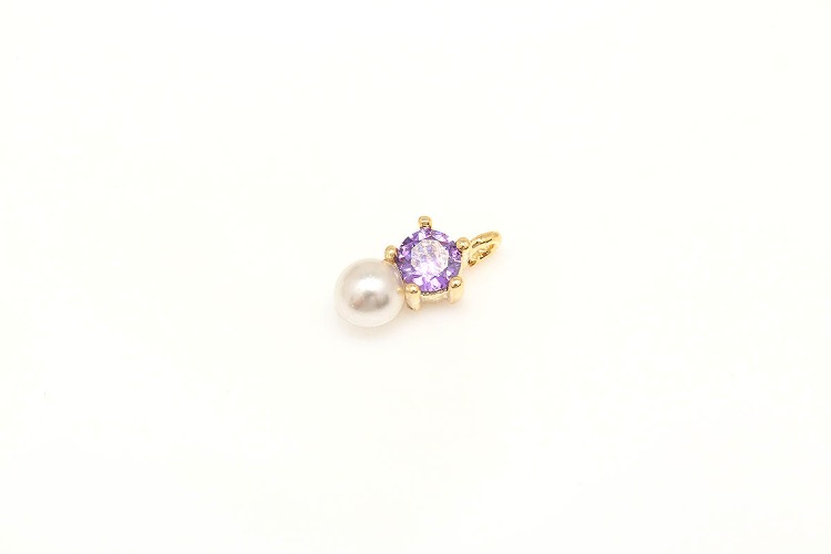 [W] K120-Gold Plated-(20pcs)-Purple No.5-Tiny CZ with Pearl Charms,Color Cubic Pendant,Pearl Dangle CZ Pendant,Jewelry Charm-Wholesale Charm, [PRODUCT_SEARCH_KEYWORD], JEWELFINGER-INBEAD, [CURRENT_CATE_NAME]