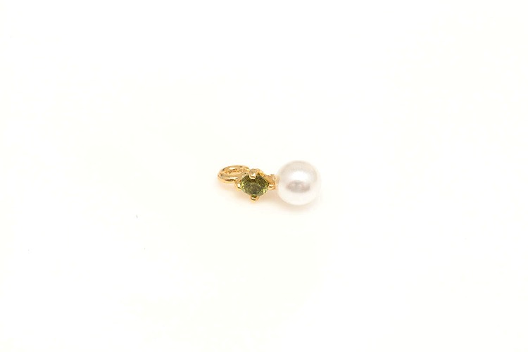 [W] K915-Gold Plated-(20pcs)-Peridot No.5-Tiny CZ with Pearl Charms,Color Cubic Pendant,Pearl Dangle CZ Pendant,Jewelry Charm-Wholesale Charm, [PRODUCT_SEARCH_KEYWORD], JEWELFINGER-INBEAD, [CURRENT_CATE_NAME]
