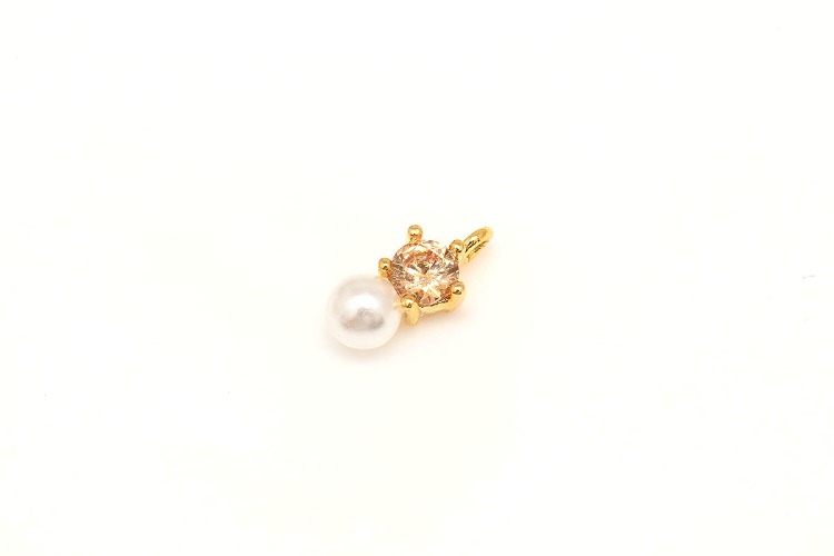 [W] K120-Gold Plated-(20pcs)-Champagne No.3-Tiny CZ with Pearl Charms,Color Cubic Pendant,Pearl Dangle CZ Pendant,Jewelry Charm-Wholesale Charm, [PRODUCT_SEARCH_KEYWORD], JEWELFINGER-INBEAD, [CURRENT_CATE_NAME]