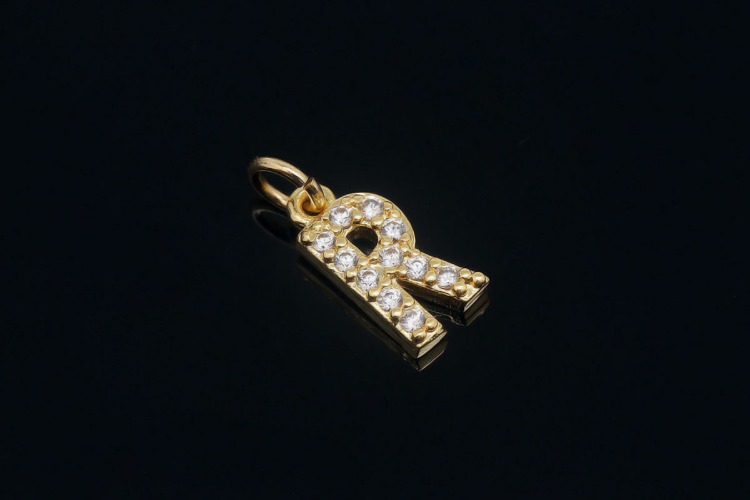 [W] EM007-Gold Plated Initial R-(10pcs)-Cubic Alphabet Letter Charm,Nickel Free,Micro Pave Initial Letter Alphabet Pendant Charms for Jewelry Making-Wholesale Initials, [PRODUCT_SEARCH_KEYWORD], JEWELFINGER-INBEAD, [CURRENT_CATE_NAME]