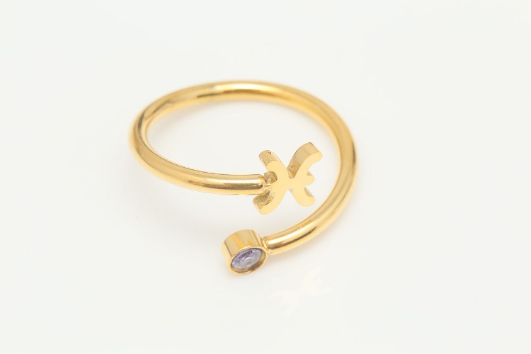 ST036-Gold Plated-(1piece)-Pisces-Stainless Steel Zodiac Ring,Birthstone Ring,Constellation Jewelry,Minimalist Stackable Ring,Waterproof,Anti-tanish, [PRODUCT_SEARCH_KEYWORD], JEWELFINGER-INBEAD, [CURRENT_CATE_NAME]