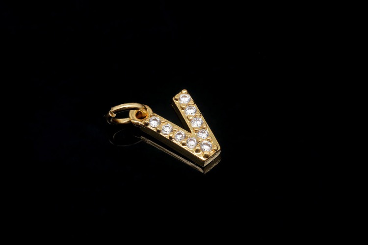 [W] EM007-Gold Plated Initial V-(10pcs)-Cubic Alphabet Letter Charm,Nickel Free,Micro Pave Initial Letter Alphabet Pendant Charms for Jewelry Making-Wholesale Initials, [PRODUCT_SEARCH_KEYWORD], JEWELFINGER-INBEAD, [CURRENT_CATE_NAME]
