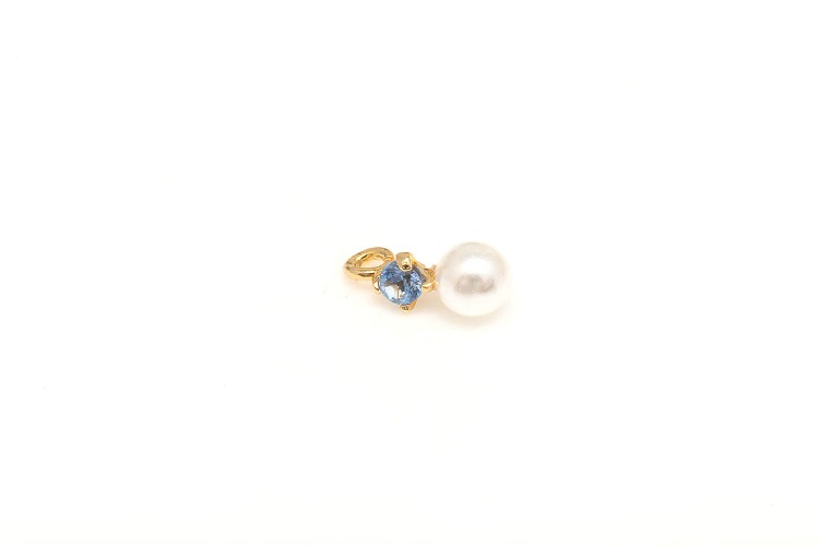 [W] K915-Gold Plated-(20pcs)-Light Blue No.4-Tiny CZ with Pearl Charms,Color Cubic Pendant,Pearl Dangle CZ Pendant,Jewelry Charm-Wholesale Charm, [PRODUCT_SEARCH_KEYWORD], JEWELFINGER-INBEAD, [CURRENT_CATE_NAME]