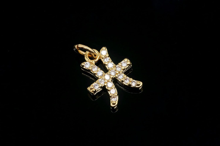 [W] EM008-Gold Plated-(10pcs)-Pisces-CZ Astrological  Zodiac Charms,Horoscope Charms,Constellation Jewelry Birth Signs,Constellation Pendant,Nickel Free-Wholesale Zodiac, [PRODUCT_SEARCH_KEYWORD], JEWELFINGER-INBEAD, [CURRENT_CATE_NAME]