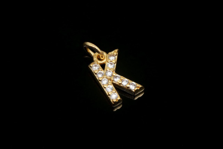 [W] EM007-Gold Plated Initial K-(10pcs)-Cubic Alphabet Letter Charm,Nickel Free,Micro Pave Initial Letter Alphabet Pendant Charms for Jewelry Making-Wholesale Initials, [PRODUCT_SEARCH_KEYWORD], JEWELFINGER-INBEAD, [CURRENT_CATE_NAME]