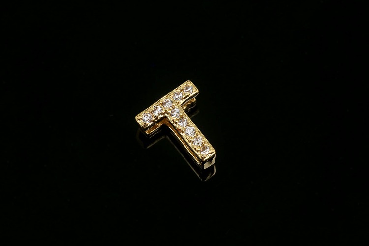[W] EM006-Gold Plated Initial T-(10pcs)-Cubic Alphabet Letter Charm,CZ Initial Pendant,Nickel Free,Cubic Zirconia Letter,CZ On Brass Alphabet Letter-Wholesale Initials, [PRODUCT_SEARCH_KEYWORD], JEWELFINGER-INBEAD, [CURRENT_CATE_NAME]