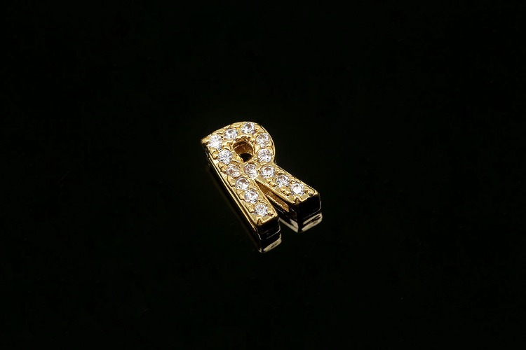 [W] EM006-Gold Plated Initial R-(10pcs)-Cubic Alphabet Letter Charm,CZ Initial Pendant,Nickel Free,Cubic Zirconia Letter,CZ On Brass Alphabet Letter-Wholesale Initials, [PRODUCT_SEARCH_KEYWORD], JEWELFINGER-INBEAD, [CURRENT_CATE_NAME]