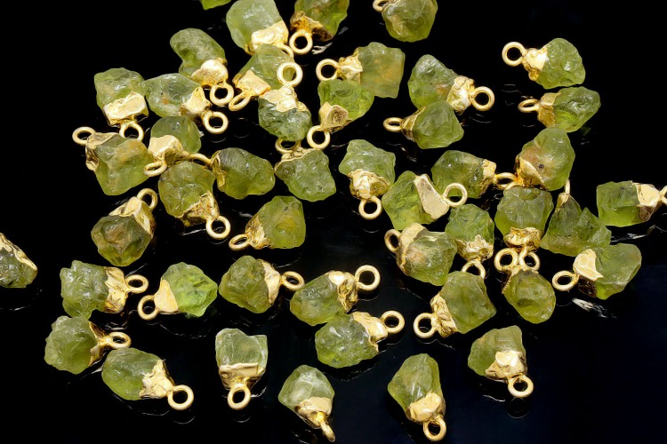 ID002-Gold Plated-(1piece)-August Peridot-Natural Birthstone Charms,Rough Birthstone Gold Plated Necklace Pendant,Natural Raw Rough Gemstone Charms, [PRODUCT_SEARCH_KEYWORD], JEWELFINGER-INBEAD, [CURRENT_CATE_NAME]