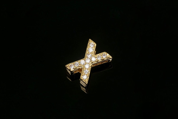 [W] EM006-Gold Plated Initial X-(10pcs)-Cubic Alphabet Letter Charm,CZ Initial Pendant,Nickel Free,Cubic Zirconia Letter,CZ On Brass Alphabet Letter-Wholesale Initials, [PRODUCT_SEARCH_KEYWORD], JEWELFINGER-INBEAD, [CURRENT_CATE_NAME]