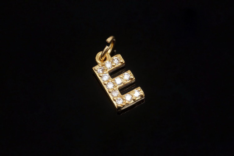 [W] EM007-Gold Plated Initial E-(10pcs)-Cubic Alphabet Letter Charm,Nickel Free,Micro Pave Initial Letter Alphabet Pendant Charms for Jewelry Making-Wholesale Initials, [PRODUCT_SEARCH_KEYWORD], JEWELFINGER-INBEAD, [CURRENT_CATE_NAME]