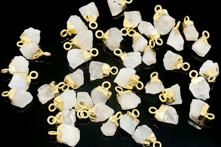 ID002-Gold Plated-(1piece)-June Moonstone-Natural Birthstone Charms,Rough Birthstone Gold Plated Necklace Pendant,Natural Raw Rough Gemstone Charms, [PRODUCT_SEARCH_KEYWORD], JEWELFINGER-INBEAD, [CURRENT_CATE_NAME]