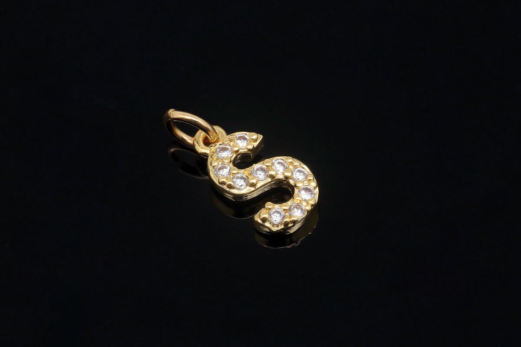 [W] EM007-Gold Plated Initial S-(10pcs)-Cubic Alphabet Letter Charm,Nickel Free,Micro Pave Initial Letter Alphabet Pendant Charms for Jewelry Making-Wholesale Initials, [PRODUCT_SEARCH_KEYWORD], JEWELFINGER-INBEAD, [CURRENT_CATE_NAME]