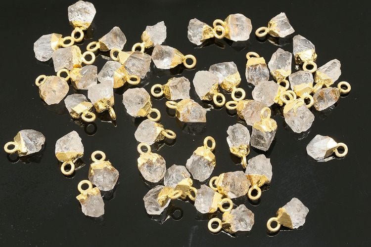 ID002-Gold Plated-(1piece)-April Herkimer Diamond-Natural Birthstone Charms,Rough Birthstone Gold Plated Necklace Pendant,Natural Raw Rough Gemstone Charms, [PRODUCT_SEARCH_KEYWORD], JEWELFINGER-INBEAD, [CURRENT_CATE_NAME]