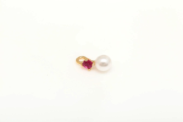 [W] K915-Gold Plated-(20pcs)-Ruby No.7-Tiny CZ with Pearl Charms,Color Cubic Pendant,Pearl Dangle CZ Pendant,Jewelry Charm-Wholesale Charm, [PRODUCT_SEARCH_KEYWORD], JEWELFINGER-INBEAD, [CURRENT_CATE_NAME]