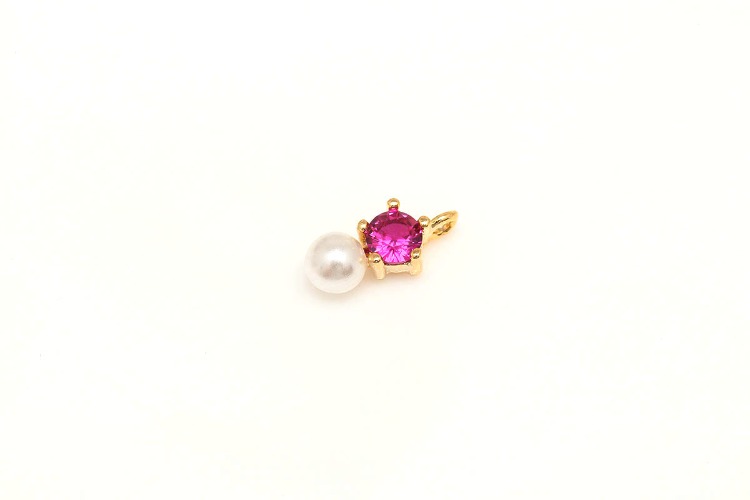 [W] K120-Gold Plated-(20pcs)-Ruby No.4-Tiny CZ with Pearl Charms,Color Cubic Pendant,Pearl Dangle CZ Pendant,Jewelry Charm-Wholesale Charm, [PRODUCT_SEARCH_KEYWORD], JEWELFINGER-INBEAD, [CURRENT_CATE_NAME]