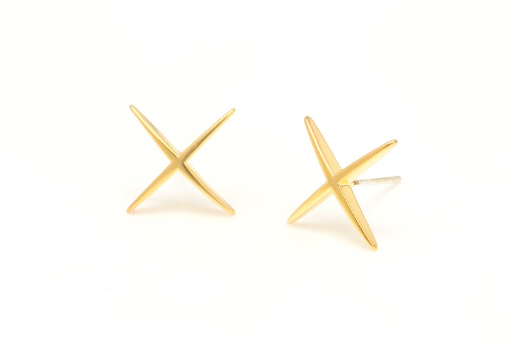 CH6140-Matt Gold Plated-(1pairs)-15mm X Shape Minimalist Stud Earrings,Everyday Fine Jewelry Gifts,Cross Stud Earrings,Silver Post, [PRODUCT_SEARCH_KEYWORD], JEWELFINGER-INBEAD, [CURRENT_CATE_NAME]